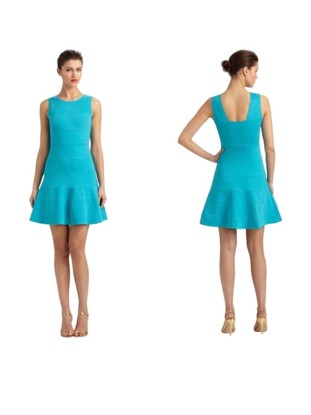 Trina Turk Nikola Stretch Ponte Fit & Flare Dress Size 8 Turquoise Blue - Picture 2 of 7